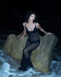 Nazir O Ring Strap Knitted Maxi Dress In Black