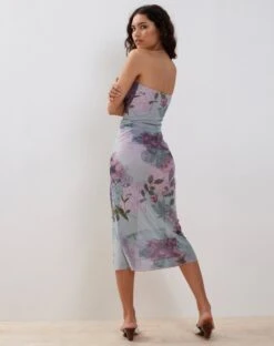 Nehwa Bandeau Mesh Midi Dress In Abstract Scrapbook -Outlet Modi Vora Store NEHWA DRESS ABSTRACT SCRAPBOOK1187662