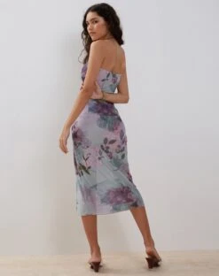 Nehwa Bandeau Mesh Midi Dress In Abstract Scrapbook -Outlet Modi Vora Store NEHWA DRESS ABSTRACT SCRAPBOOK1187666