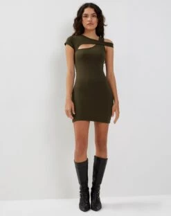 Neriah Cutout Mini Dress In Olive -Outlet Modi Vora Store NERIAH MINI DRESS OLIVE190006