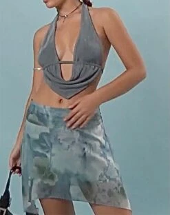 Tyler Mini Skirt In Watercolour Floral Blue -Outlet Modi Vora Store NINDITA TOP SLINKY SLATE TYLER SKIRT WATERCOLOUR FLORAL BLUE 2