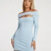 Niwaya Long Sleeve Mini Dress In Rib Powder Blue