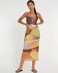 Nori Midi Dress In Fruit Photoprint -Outlet Modi Vora Store NORI DRESS FRUITE PHOTOPRINT 129020