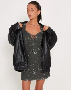 Noura Mesh Mini Dress In Floral Khaki Silhouette -Outlet Modi Vora Store NOURA DRESS TRULA SKIRT KHAKI SKETCHY SILHOUETTE FLORAL 180586