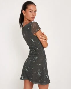 Noura Mesh Mini Dress In Floral Khaki Silhouette -Outlet Modi Vora Store NOURA DRESS TRULA SKIRT KHAKI SKETCHY SILHOUETTE FLORAL 180604