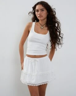 Ryila Frill Mini Skirt In White