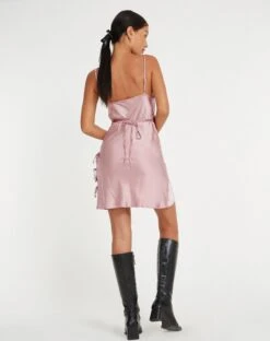 Ophelia Mini Dress In Satin Dusky Pink -Outlet Modi Vora Store OPHELIA DRESS HEAVY SATIN DUSKY PINK 122696 copy