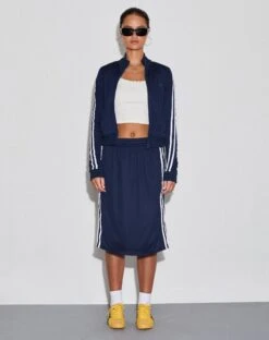Kaizen Midi Skirt In Navy With White Double Stripe -Outlet Modi Vora Store ORION SWEAT NAVY WHITE M RIBBON EMB KAIZEN SKIRT NAVY WHITE M RIBBON EMB 2