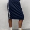 Kaizen Midi Skirt In Navy With White Double Stripe