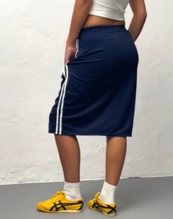 Kaizen Midi Skirt In Navy With White Double Stripe -Outlet Modi Vora Store ORION SWEAT NAVY WHITE M RIBBON EMB KAIZEN SKIRT NAVY WHITE M RIBBON EMB 8