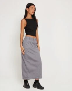 Reese Cargo Midi Skirt In Charcoal Grey With White Stitch -Outlet Modi Vora Store OSHRY SKIRT COTTON DRILL CHARCOAL WHITE TOP STITCH166364