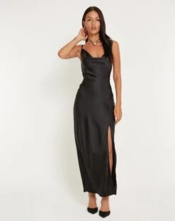 Padilla Maxi Dress In Satin Black