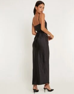 Padilla Maxi Dress In Satin Black -Outlet Modi Vora Store PADILLA DRESS SATIN BLACK 161040