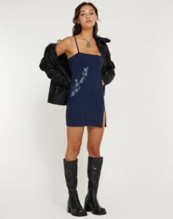 Paula Mini Dress Navy Flower Butterfly Emb -Outlet Modi Vora Store PAULA DRESS NAVY FLOWER BUTTERFLY EMBRO 158319