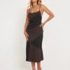 Perlita Midi Dress In Two Tone Black Satin