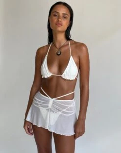 Rudra Frill Mini Swim Skirt In Mesh Cream -Outlet Modi Vora Store PURNA BIKINI TOP LIMARA W SHELL TRIM CREAM RUDRA SWIM SKIRT0143