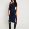 Rabi Halterneck Midi Dress In Mesh Navy