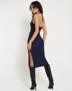 Rabi Halterneck Midi Dress In Mesh Navy -Outlet Modi Vora Store RABI DRESS NAVY 163433