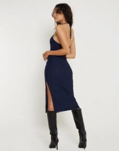 Rabi Halterneck Midi Dress In Mesh Navy -Outlet Modi Vora Store RABI DRESS NAVY 163435