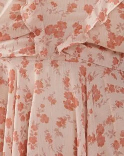 Raftar Frill Chiffon Mini Dress In Peach Cherry Blossom -Outlet Modi Vora Store RAFTAR DRESS PEACH CHERRY BLOSSOM1879S78