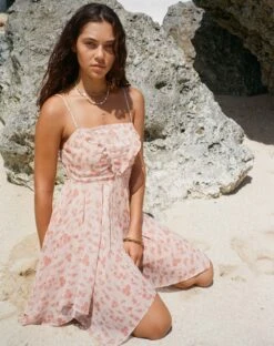 Raftar Frill Chiffon Mini Dress In Peach Cherry Blossom