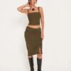 Tya Midi Skirt In Mesh Dark Olive