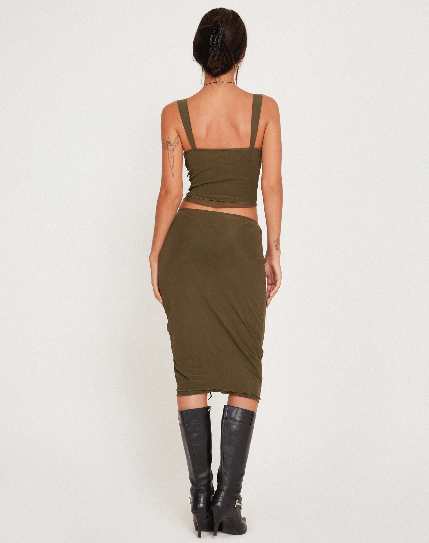 Tya Midi Skirt In Mesh Dark Olive 4 Tya Midi Skirt In Mesh Dark Olive - Image 4