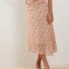 Rans Waterfall Hem Chiffon Midi Skirt In Peach Cherry Blossom