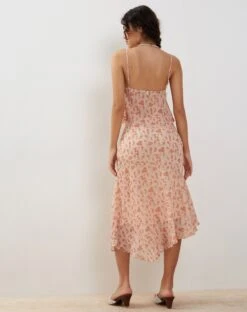 Rans Waterfall Hem Chiffon Midi Skirt In Peach Cherry Blossom -Outlet Modi Vora Store RANS SKIRT PEACH CHERRY BLOSSOM189826