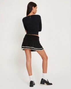Ranta Mini Skirt In Black With Ivory Binding -Outlet Modi Vora Store RANTA MINI SKIRT SLINKY BLK W IVORY BIND HEM181308