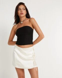 Raykoz Mini Skirt In Satin Ivory -Outlet Modi Vora Store RAYKOZ SKIRT SATIN IVORY 151882