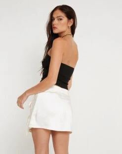 Raykoz Mini Skirt In Satin Ivory -Outlet Modi Vora Store RAYKOZ SKIRT SATIN IVORY 151889