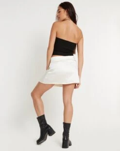 Raykoz Mini Skirt In Satin Ivory -Outlet Modi Vora Store RAYKOZ SKIRT SATIN IVORY 151896