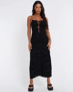 Rayuma Maxi Dress In Zebra Flock Black -Outlet Modi Vora Store RAYUMA DRESS ZEBRA FLOCK BLACK 1124672
