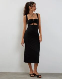 Reina Cut Out Bodycon Midi Dress In Black -Outlet Modi Vora Store REINA MIDI DRESS BLACK REINA MIDI DRESS BLACK309