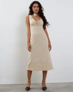 Antari Midi Dress In Ecru Linen
