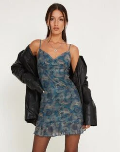 Dammy Mesh Mini Dress In Tonal Blue Paisley -Outlet Modi Vora Store RESHOOT DAMMY DRESS MESH TONAL PURPLE PAISLEY160559