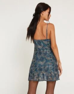 Dammy Mesh Mini Dress In Tonal Blue Paisley -Outlet Modi Vora Store RESHOOT DAMMY DRESS MESH TONAL PURPLE PAISLEY160578