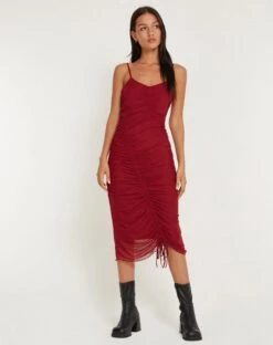 Dulcia Midi Dress In Burgundy