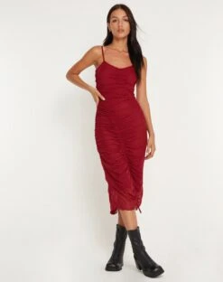 Dulcia Midi Dress In Burgundy -Outlet Modi Vora Store RESHOOT DULCIA DRESS BURGUNDY 160908