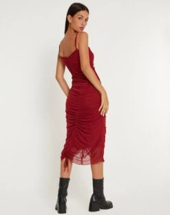 Dulcia Midi Dress In Burgundy -Outlet Modi Vora Store RESHOOT DULCIA DRESS BURGUNDY 160916