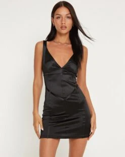 Ephy Mini Dress In Satin Black 11 Ephy Mini Dress In Satin Black -Outlet Modi Vora Store RESHOOT EPHY DRESS BLACK 160933