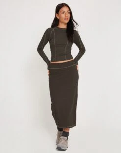 Peka Midi Skirt In Gunmetal With Grey Top Stitch -Outlet Modi Vora Store RESHOOT PEKA SKIRT GUNMETAL GREY STITCH 177860 097cf0f7 8fd7 4d3c 9ece 0768524376b0