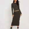 Peka Midi Skirt In Gunmetal With Grey Top Stitch