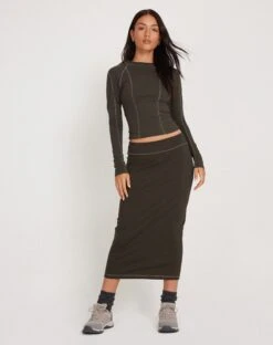 Peka Midi Skirt In Gunmetal With Grey Top Stitch