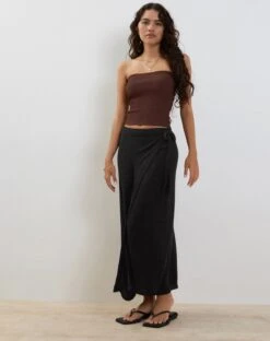 Peria Maxi Wrap Skirt In Black Crinkle -Outlet Modi Vora Store RESHOOT PERIA WRAP SKIRT BLACK CRINKLE 206462 1