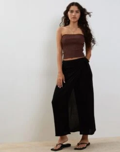 Peria Maxi Wrap Skirt In Black Crinkle -Outlet Modi Vora Store RESHOOT PERIA WRAP SKIRT BLACK CRINKLE 206464