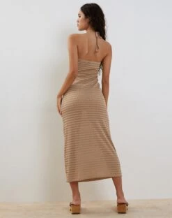Emersyn Waffle Knit Halterneck Midi Dress In Oat -Outlet Modi Vora Store RESHOOT PEYTON TOP 3D WAFFLE KNIT OAT 206498