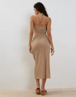Emersyn Waffle Knit Halterneck Midi Dress In Oat -Outlet Modi Vora Store RESHOOT PEYTON TOP 3D WAFFLE KNIT OAT 206500