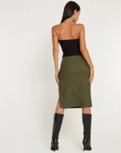 Sekoji Side Slit Midi Skirt In Khaki -Outlet Modi Vora Store RESHOOT SEKOJI SKIRT KHAKI 156325